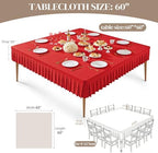 Wish Care Red Spandex Tablecloths for 60x60 Inch Square Tables, Stretch Fitted Table Clothes with Pleated Ruffle Skirt for 60” Table, Wrinkle Free and Elastic, for Party Kitchen Home Dining - Image 4