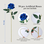 50 PCS Blue Roses Artificial Flowers, Fake Roses with Long Stem Realistic Silk Roses for DIY Wedding Bouquets Tables Centerpieces Arrangements Baby Shower Birthday Home Decor Christmas Gift for Her - Image 6