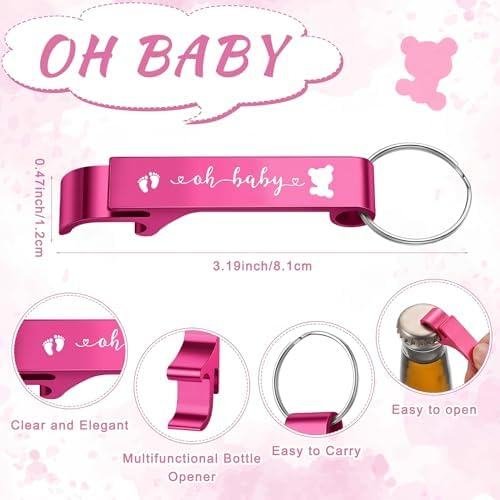 50 Sets Baby Shower Favors Shot Glasses Keychain Gifts, Bear, Pink - Image 3