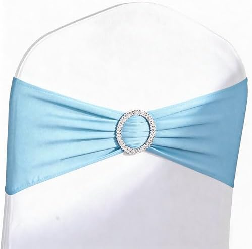 Baby Blue Chair Sashes 50 Pack, Light Blue Spandex Chairs Bands Bows with Buckle Slider for Wedding Party Banquet Decoration - Image 6
