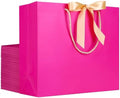 EUSOAR Thank You Gift Bags, 25pcs 12.5"x4.5"x11" Hot Pink Paper Gift Bags with Handles, Gift Wrap Treat Bags with Ribbons Bulk for Wedding Party Favors Grocery Baby Showers Bridesmaid Birthdays by EUSOAR