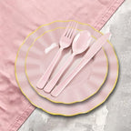 150Pcs Plastic Plates with Gold Rim,Heavy Duty Pink Plates for 30 Guests,Plastic Dinnerware Set Include 30 Dinner Plate,30 Dessert Plate,90 Gold Cutlery Set for Party (Pink) - Image 3