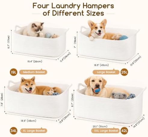 OIASKET XXL Large Empty Cotton Rope Gift Basket with Handles, 20.1"x14.6"x8.7" Decorative Woven Storage Basket with Gift Bag and Ribbon Set for Baby Shower, Toy Organizer for Kids, Dogs & Cats - White - Image 7