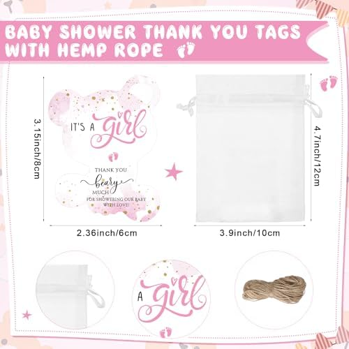 Vesici 20 Set Baby Shower Favors for Guests Acrylic Shot Glasses Gold Bottle Opener Keychains Thank You Tags and Bags for Baby Shower Party Gender Reveal Party Guests Return Gift(Pink Bear) - Image 4