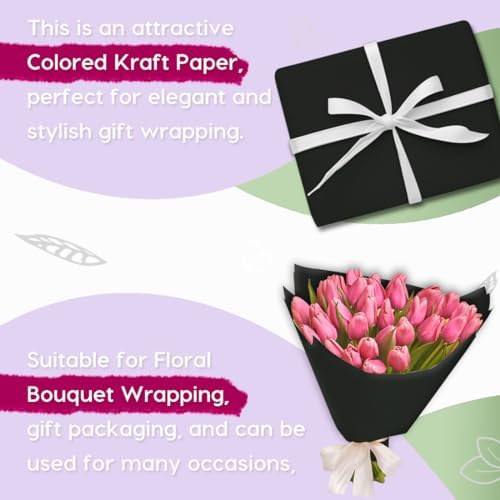 PerkHomy 36" x 2,400" (200') Black Kraft Paper Roll for Craft Bulletin Board Paper Art Table Covering Crafting Gift Wrapping Bouquet Packing Parcel 80GSM 55LB (Black, 36" x 200') - Image 4