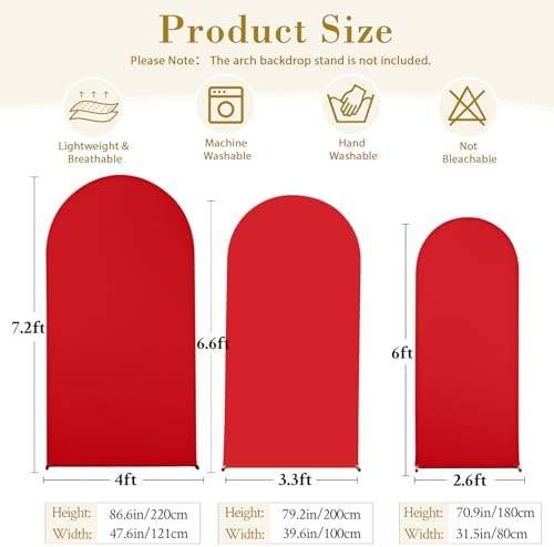 Black and Red Arch Cover 3 Set-7.2FT, 6.6FT, 6FT Arch Backdrop Cover Spandex 2-Color Balloon Arch Stand Covers for Birthday Party Baby Shower Retirement Graduation Photo Background Decorations - Image 6
