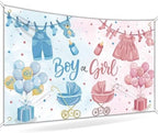 Watercolor Gender Reveal Backdrop Size 10x8 Ft Boy or Girl Pink & Blue Baby Clothes Design Gender Reveal Party Banner, Durable Polyester Photo Booth Background for Baby Shower Decorations by Unknown