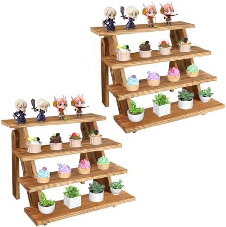 Wooden Cupcake Stand for 24 Cupcakes, 4 Tier Cupcake Display Stand Rustic Tiered Display Stand Dessert Table Display Set Cupcake Stand for Baby Shower Decorations Birthday Party Supplies Perfume Display(Pine Wood 2Pcs) by Fumingpal
