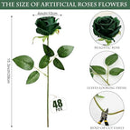 48 PCS Emerald Green Roses Artificial Flowers, Silk - Image 2