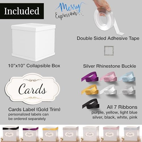 Merry Expressions White Wedding Card Box for Party with 7 Ribbons, Gift Card Box Holder For Birthday, Graduation, Reception, Sweet 16, Bridal or Baby Shower Party Large 10"x10"x10" inches - Image 2