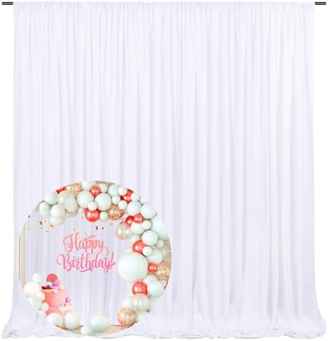 10 x 10 Feet White Backdrop Curtain for Partie, Background Curtains for Photoshoot, Birthday, Wedding, Christmas, Anniversary, Halloween Party Decorations 5Ft x 10Ft, 2 Panels by ZEBMOON