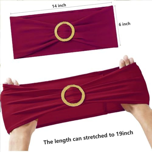 Burgundy Chair Sashes 50 Pack with Gold Buckle Slider, Spandex Wine Red Chair Bands Bows for Folding Chairs Wedding Party Banquet Décor - Image 5