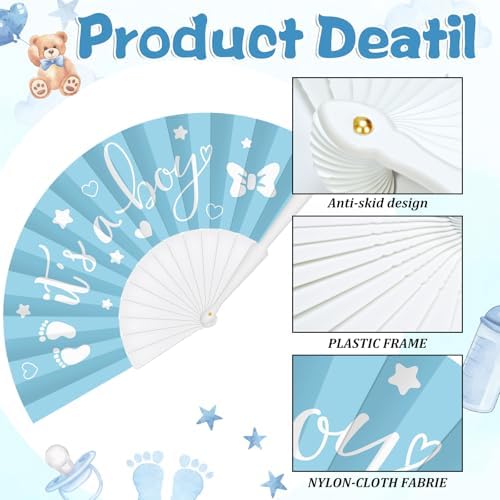 Cinrobiye 24 Pcs Baby Shower Folding Hand Fans for Guest Bear Baby Shower Hand Fans Colorful Foldable Handheld Fan for Gender Reveal Baby Shower Celebration Party Favors Supplies(Blue) - Image 3