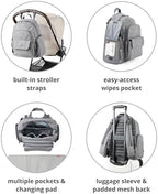 Skip Hop Diaper Bag Backpack with Portable Changing Pad, Easy-Access Wipes & Zippered Side Pockets, Luggage Sleeve & Stroller Straps, Fits a 15” Laptop, Luna, Heather Grey - Image 3