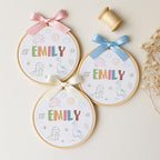 Embroidery Baby Name Sign, Personalized Welcome Baby Hoop Sign with Bow, Custom Baby Name Sign for Hospital, Infant Baby Shower Gifts New Parents (13) - Image 2