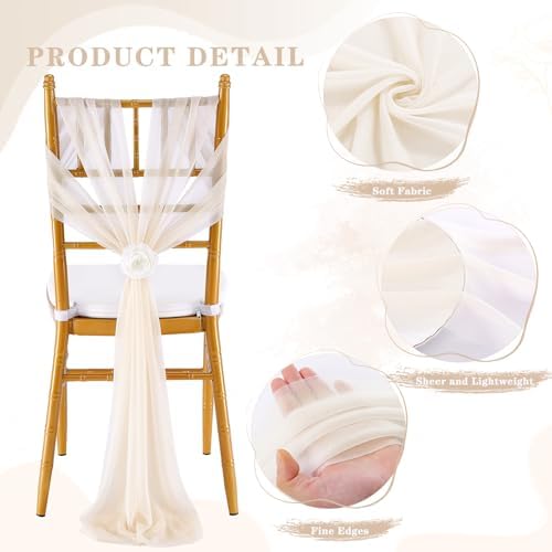 Fanqisi Champagne Chair Sashes Bows 16 Packs 8ft Long Chair Ribbons for Hotel Event Restaurant Banquet Party Chairs Decoration - Image 3