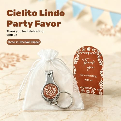 36 Sets Cielito Lindo Party Favors for Guests, 3-in-1 Nail Clipper Keychain Bottle Opener, Mexican Talavera Wedding & Baby Shower Favors with Individual Organza Bags and Thank You Cards - Image 6