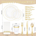 KIRE 210Pcs Clear Plastic Plates with Gold Rim for Wedding/Party - Image 6