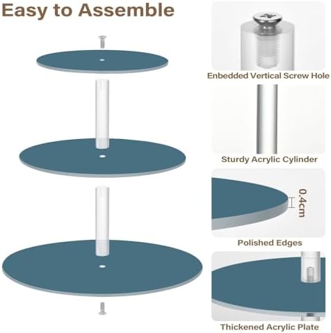 J JOYSAY Deep Blue Pattern Acrylic Cupcake Stand 3 Tier Dessert Table Display Set Clear Cake Stands for Baby Shower Wedding Party Decorations Easy Assembly Donut Tower - Image 2