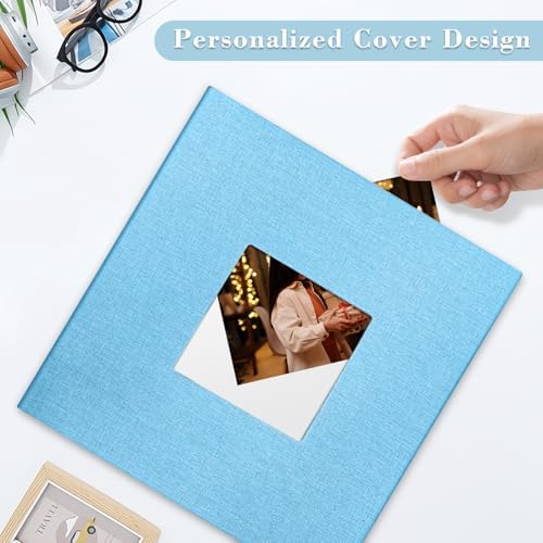 Large Photo Album Self Adhesive, DIY Scrapbook Album for 3x5 4x6 8x10 Pictures, 60 Pages Light Blue Linen Cover Memory Book, Ideal Gift for Family Wedding Baby Christmas Anniversary - Image 2
