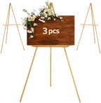 VISWIN 3Pcs 63" Gold Easel Stand for Wedding Signs, Adjustable Wooden Display Easel with Holder, Tripod Floor Easel for Welcome Board, Poster, Picture, Photos, Paintings by VISWIN