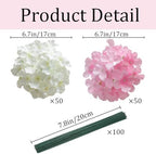 100 Pcs Faux White Pink Hydrangea Artificial Flowers Bulk, Fake Silk Hydrangea Flowers Heads with Stems for Wedding Decorations Garden Party Baby Shower Porch Home Decor Table Centerpieces - Image 3