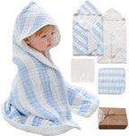 Organic Muslin Hooded Baby Bath Towel 4pc for Newborn - Blue Stripe by HardNok