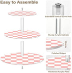 J JOYSAY Chess Checkerboard Flesh Color White Print Acrylic Cupcake Stand 3 Tier Dessert Table Display Set Clear Cake Stands for Baby Shower Wedding Party Decorations Easy Assembly Macaron Tower - Image 2