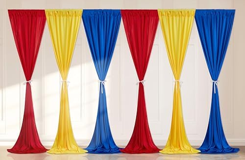 Party Backdrop Curtain 15ftx10ft - Red Yellow Blue Satin Drapes - Image 6