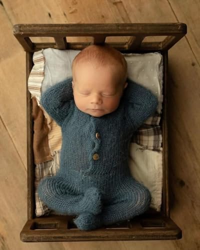 Newborn Photography Props Bed Prop Brown – Rustic Mini Wooden Bed for Baby Photography, Infant Photoshoot Posing Prop for Newborn Sessions - Image 5