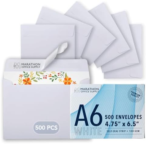 MOS White Greeting Card Envelopes A6 (4.75 x 6.5 Inch) 500 Pack, Self-Seal Heavyweight for 4.5 x 6.25 Cards, 4x6 Photos, Wedding Invitations, Thank You Cards, Announcements by Marathon+Office+Supply