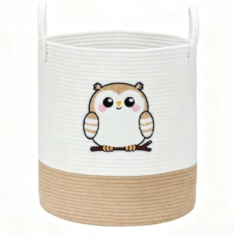 Owl Laundry Basket, Large Cotton Rope Hamper for Nursery by Goodheim