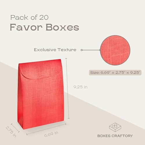 Boxes Craftory Pack of 20 Party Favor Boxes (6.69 x 2.75 x 9.25 inch) - Ideal for Christmas Gift, Graduation and Valentines Day - Red Silk - Image 2