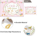 One Silly Goose Baby Shower Backdrop Pink Plaid Floral Funny Silly Goose Decorations for Girl First Birthday Photography Background Banner Photo Booth Props 8x6ft - Image 5