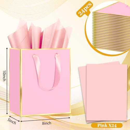 Epoesch 24 Pack Gift Bags with Handles & 24 Tissue Papers – 8x5x10 Inches - Image 2