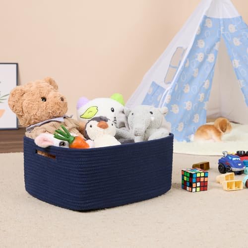 MiniArk Large Storage Baskets for Shelves, 17 x 13 x 7.5” Closet Organizers Bins for Clothes Blanket Towels, Baby Nursery, Toy Baskets Box, Woven Rope Baskets, 2 Packs Navy Blue - Image 5