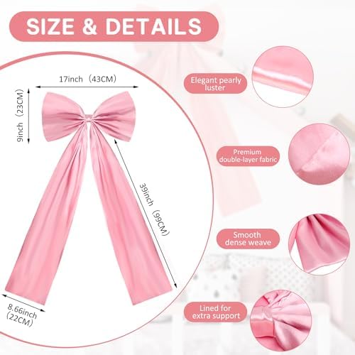 6 Pack Oversized Pink Bows for Wall Decor – 17x39 Inch Coquette Ribbon Bows for Birthday Backdrop, Girls Room, Party & Aesthetic Home Decorations - Image 2