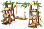 3 Tier Wooden Cupcake Stand with Swing & Flower Decor for Cake Fruit Snack by Beolisav