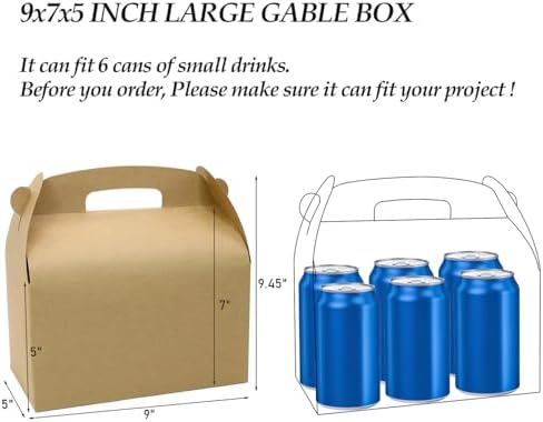 30Pcs 9 Inch Large Gable Gift Boxes, Brown Party Favor Treat Boxes, Lunch Box with Handles for Birthday Babyshower Wedding Activity Picnic - Image 2