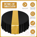 Tudomro 16 Pcs Black and Gold Round Tablecloth and Satin Runner Set - Image 3