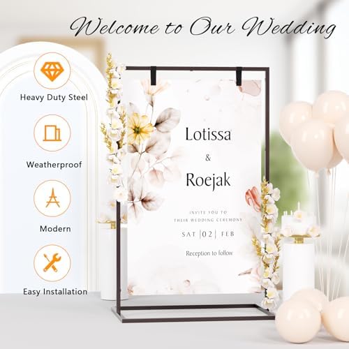 50H" Wedding Welcome Sign Stand with 8 Pair Satin Ribbon & 2 Leather Strap - Image 4