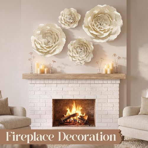 4pcs Large Book Page Paper Flowers Wall Decor Handmade 3D Vintage Literary Style Flowers with Nano Tape 4 Sizes (7"-13") for Wedding Nursery Party Home Set of 4 No Stem - Image 3