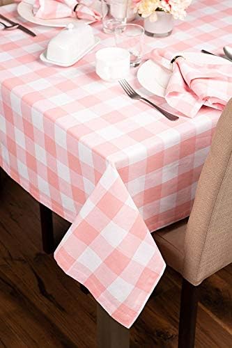 DII Buffalo Check Collection, Classic Farmhouse Tablecloth, 60 x 120, Pink & White - Image 6