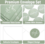 Naozinebi 100 Pack Thank You Cards with Envelopes and Stickers 6x8 Inches Green Sage Thanks Greetings Card Minimalistic Elegant Blank Cards for Wedding Baby Shower Birthday Holiday Supplies - Image 3