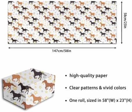 Horse And Star Gift Wrapping Paper Wedding Bridal Baby Showers Gift Wrap Wrapper Paper Wedding Tissue Paper for Couple Family 58"(Horse,3 Rolls) - Image 5