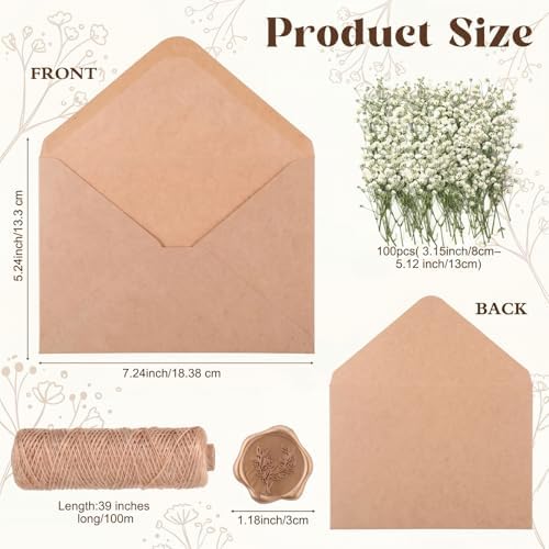 Jetec 50 Set Rustic Wedding Invitation Kits, 5 x 7 Inch Blank Kraft Envelope& Cards, Gold Wax Seals Stickers, Dried Baby's Breath Flowers & Rope, DIY Invitation Accessories for Wedding Bridal Shower - Image 2