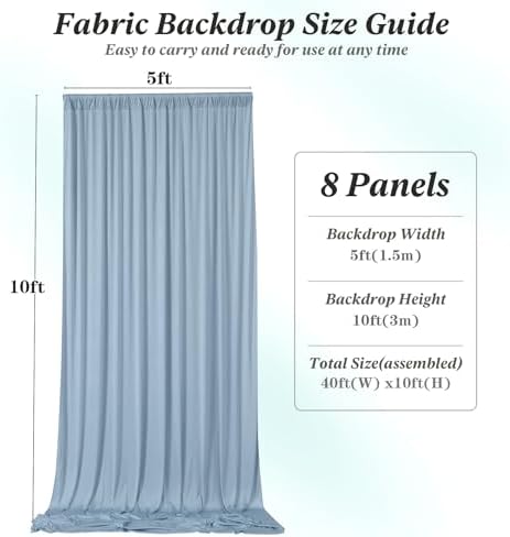 40 ft x 10 ft Wrinkle Free Dusty Blue Backdrop Curtain for Parties, 8 Panels 10ft Polyester Dusty Blue Photo Backdrop Drapes for Graduation Birthday Wedding Party Stage Curtains - Image 7