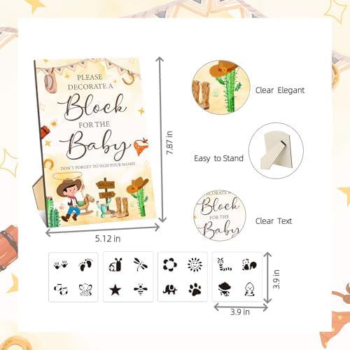 97 Pcs Baby Shower Game Sign Set Includes Decorative Square Signs 56 DIY Blank Wooden Blocks 20 Fabric Pens Baby Shower Game Prizes(Cowboy) - Image 4