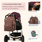 BabbleRoo Diaper Bag Backpack - Baby Essentials Travel Tote - Multi Function Water Resistant Diaper Bag, Travel Essentials Baby Bag with Changing Pad, Stroller Straps & Pacifier Case - Unisex, Brown - Image 6