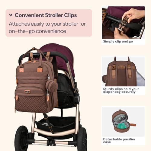 BabbleRoo Diaper Bag Backpack - Baby Essentials Travel Tote - Multi Function Water Resistant Diaper Bag, Travel Essentials Baby Bag with Changing Pad, Stroller Straps & Pacifier Case - Unisex, Brown - Image 6